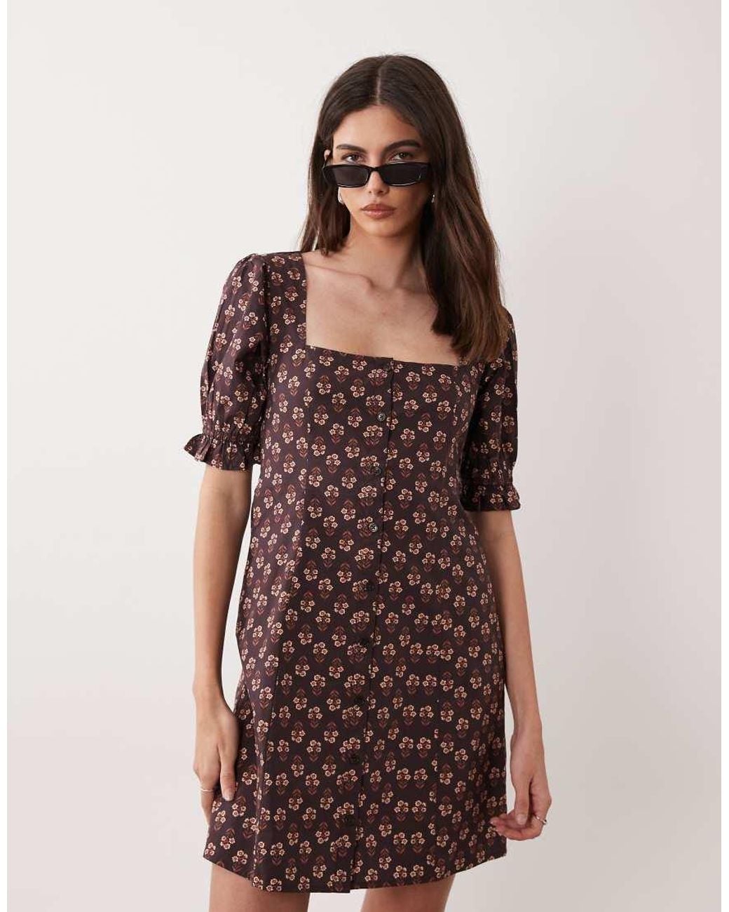 Miss Selfridge Brown Button Front Mini Dress