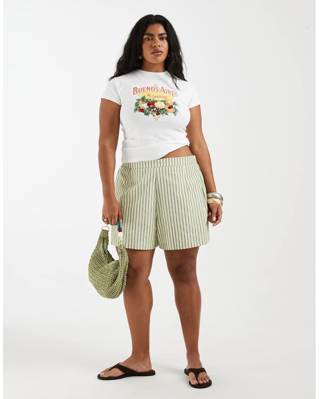 ASOS White Asos Design Curve Baby Tee With Beaded Buenos Aires Fruit Graphic