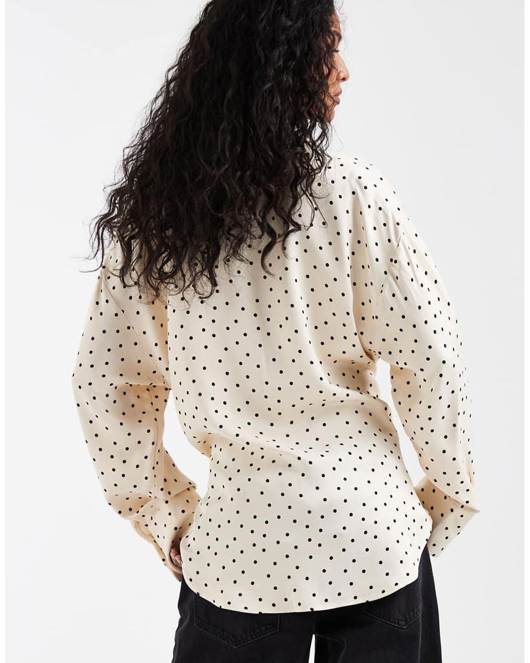 ASOS Natural Satin Scarf Detail Oversized Shirt