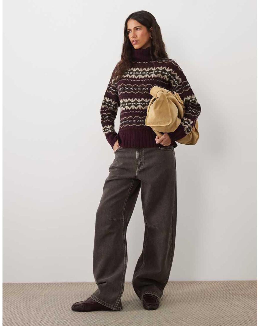 Barbour Brown Helen Roll Neck Fairisle Knitted Jumper