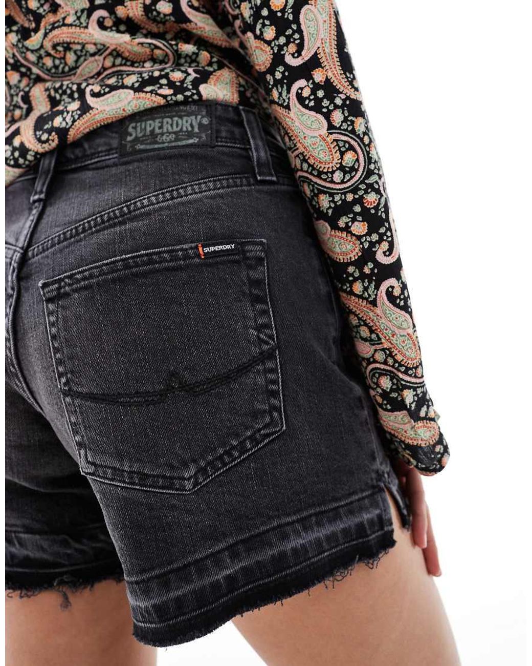 Superdry Black Mid Rise Cut Off Shorts