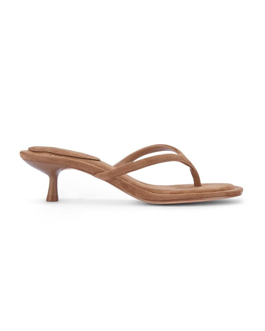 SEQWL Brown Thong Mule Kitten Heel Sandals With Minimalist Straps