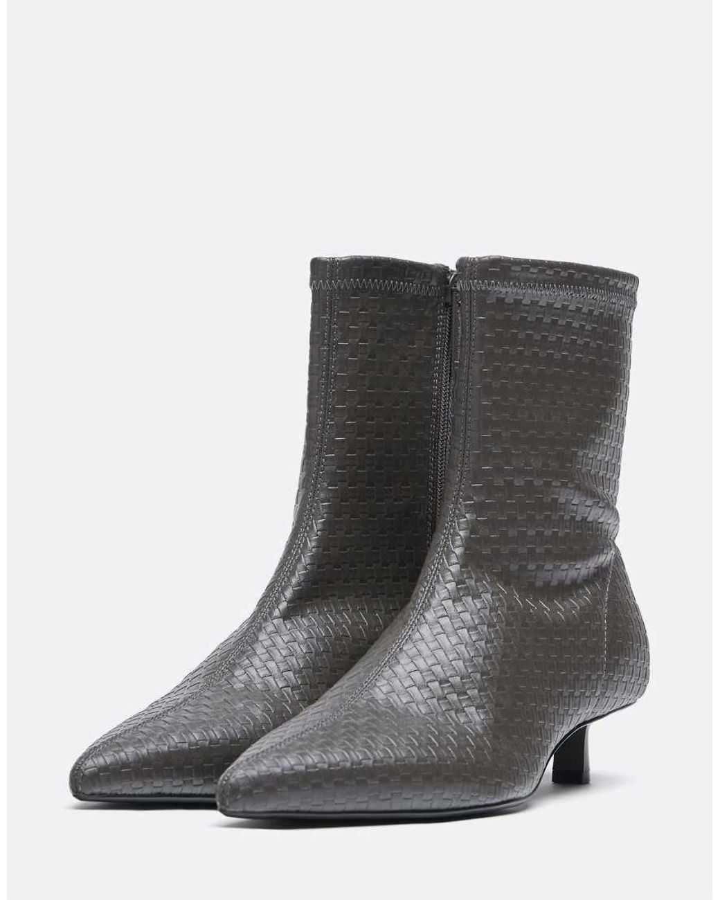 Stradivarius Gray Embossed Heeled Ankle Boots