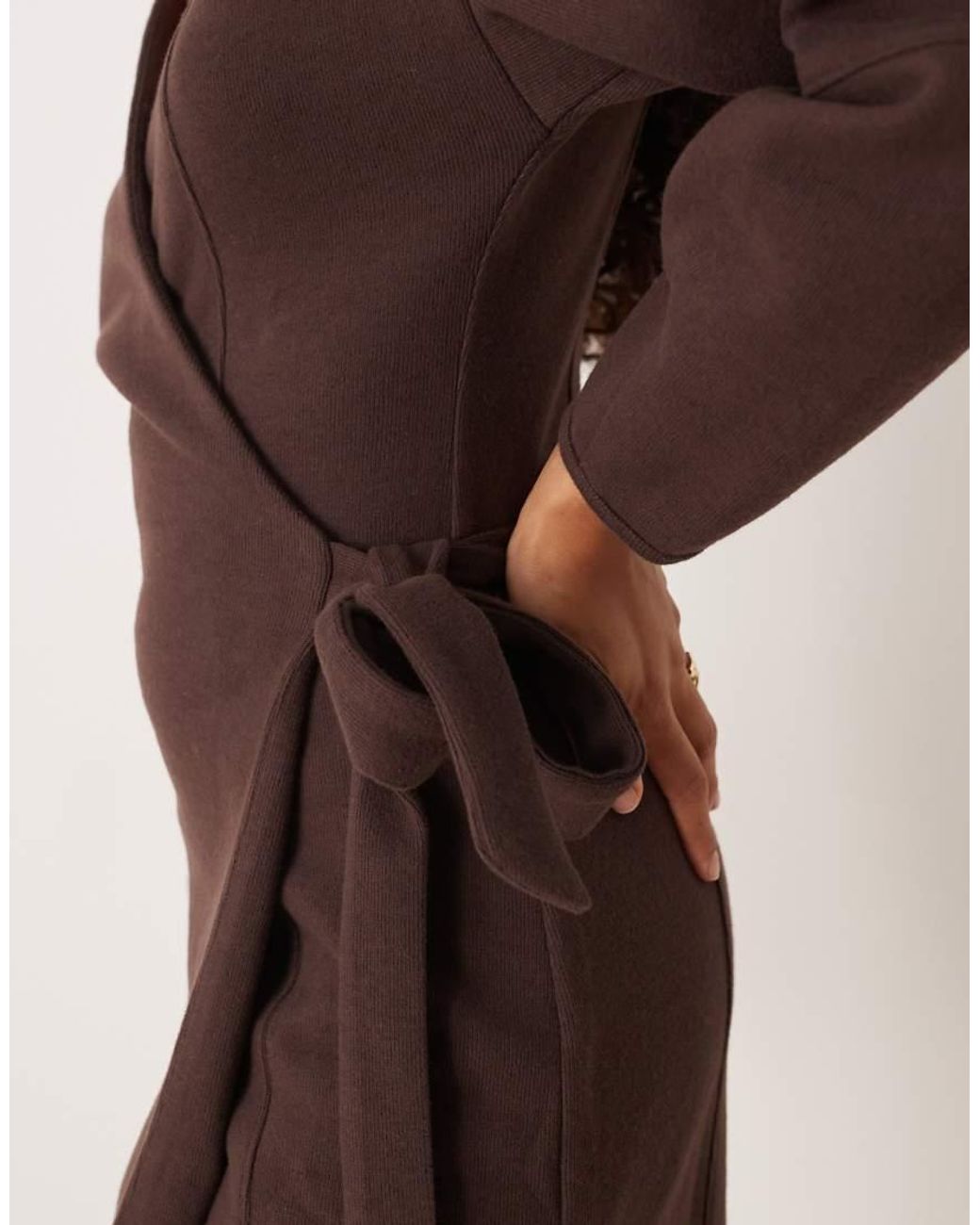 ASOS Brown Supersoft Long Sleeve Wrap Tie Front Mini Dress