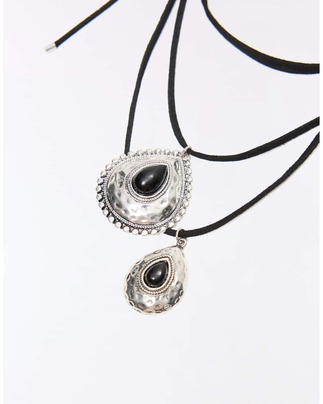Bershka Black Pack Of 2 Stone Pendant Necklaces