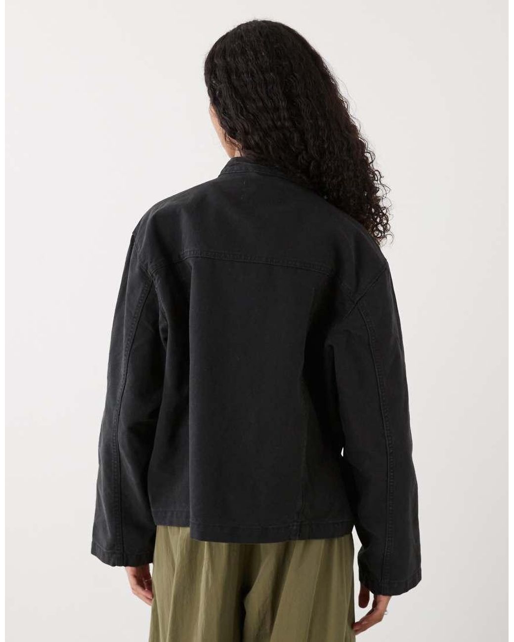 Weekday Black Washed Canvas Zip Through Jacket