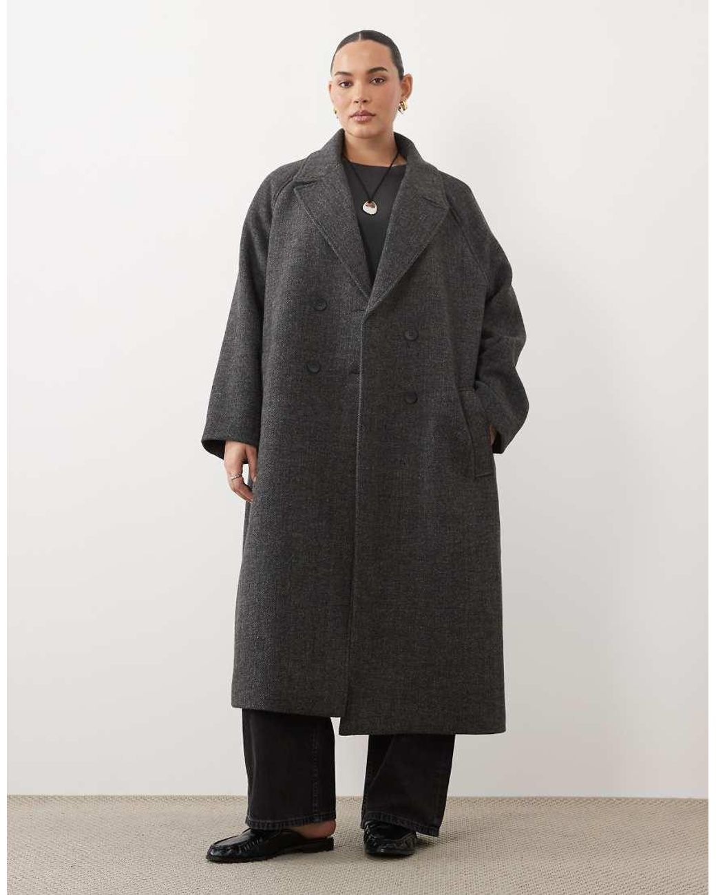 ASOS Black Asos Design Curve Longline Double Breasted Brushed Coat