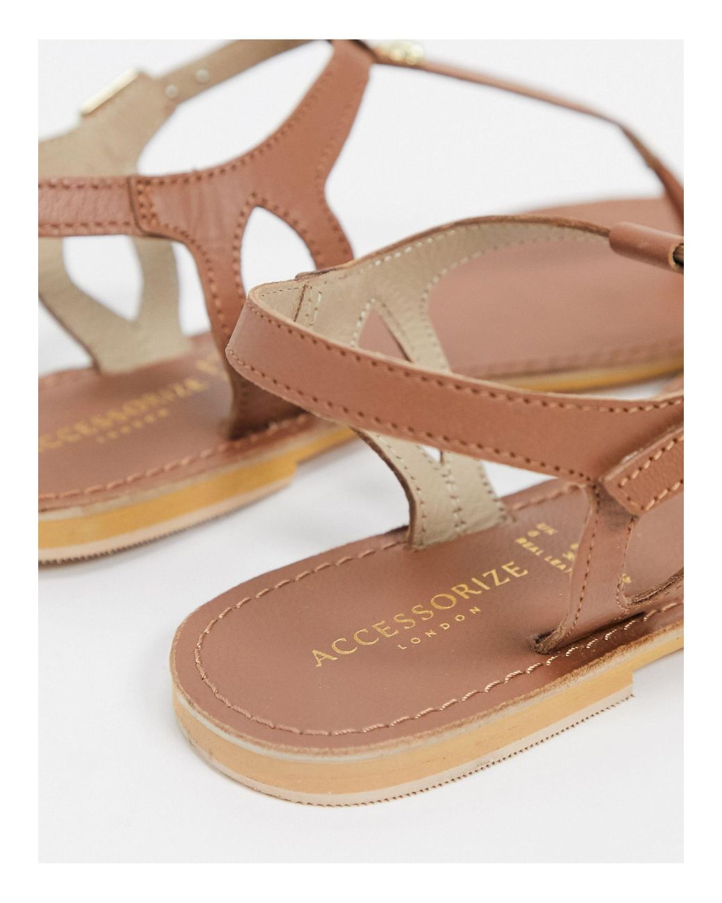 tan leather t bar sandals