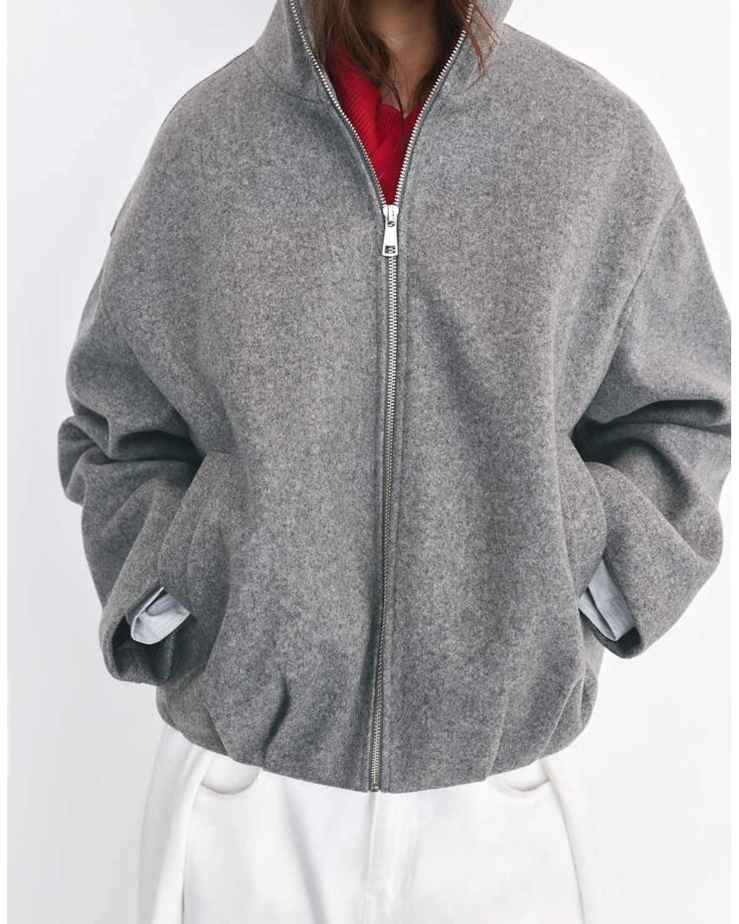 Pull&Bear Gray Wool-blend Balloon Bomber Jacket