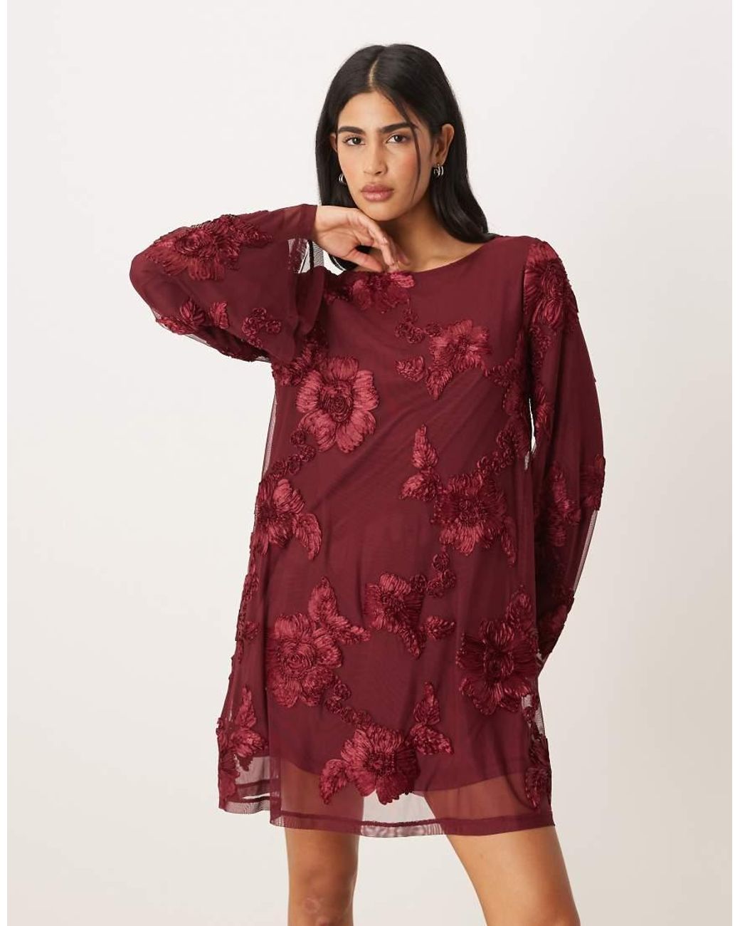 Gina Tricot Red Long Wide Sleeve Sleeve Flowy Mini Dress With Open Back