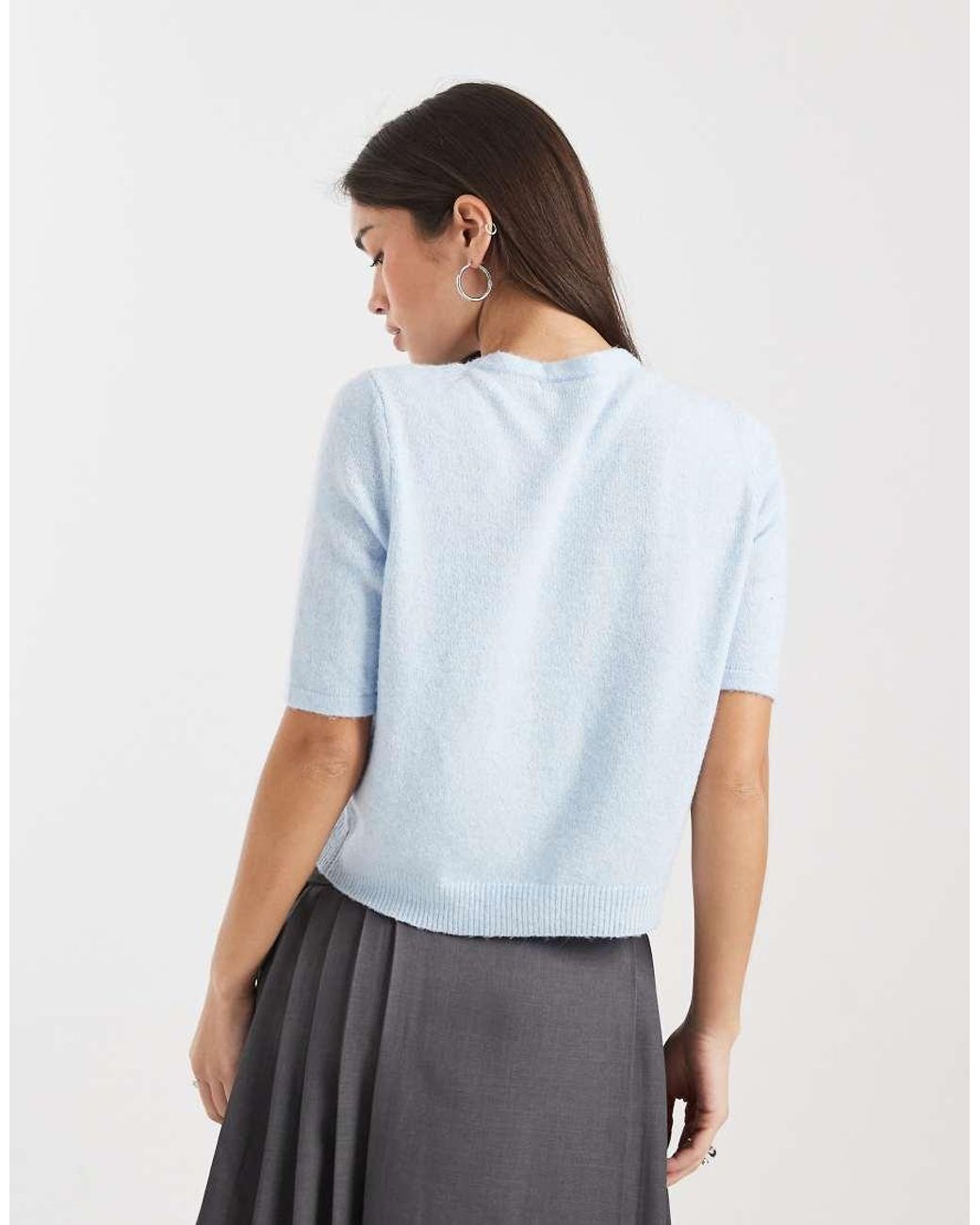 Vero Moda Blue Round Neck Knit Short Sleeve Cardigan