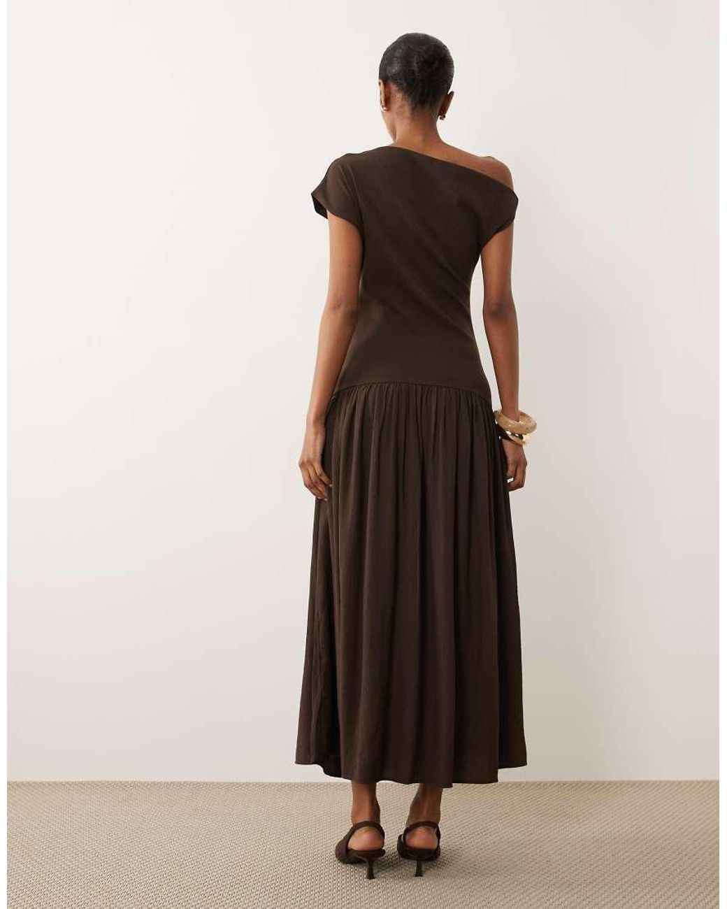 Mango Brown Asymmetric Sleeveless Drop Waist Maxi Dress