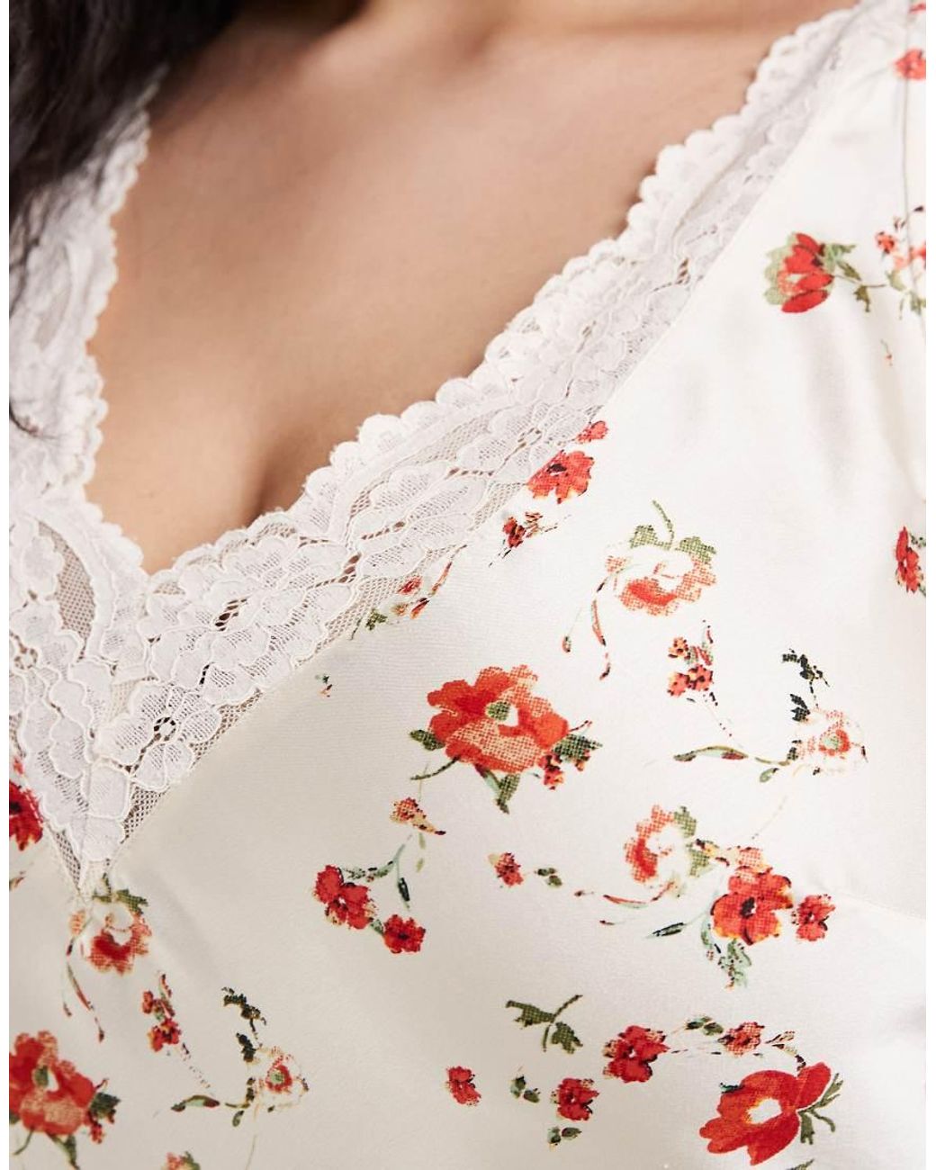 ASOS White Asos Design Curve V Neck Lace Matt Satin Maxi Dress