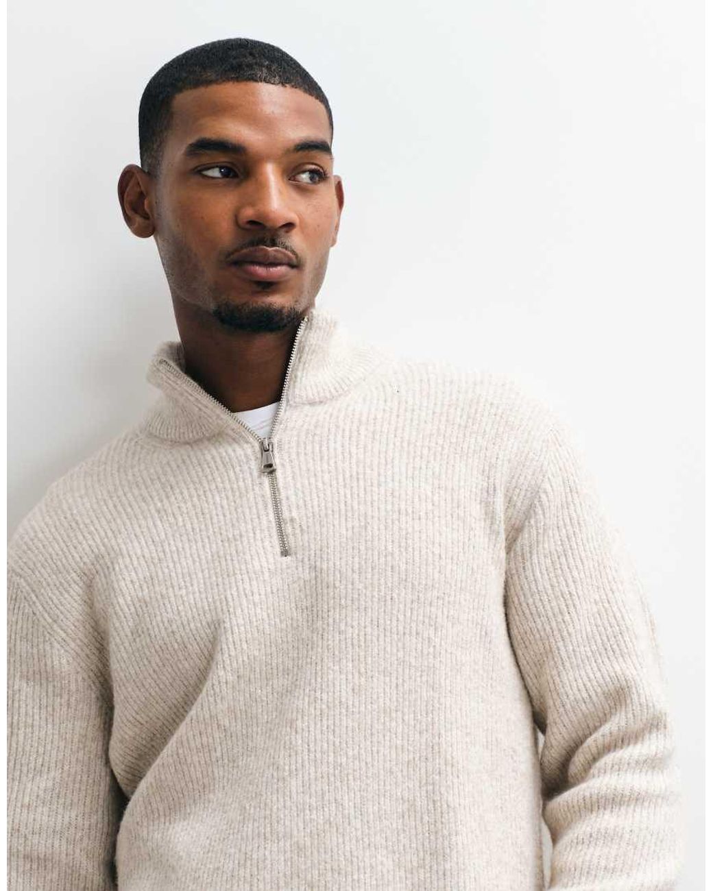 Jack & Jones Natural Oversized Fluffy Half Zip Jumper for men