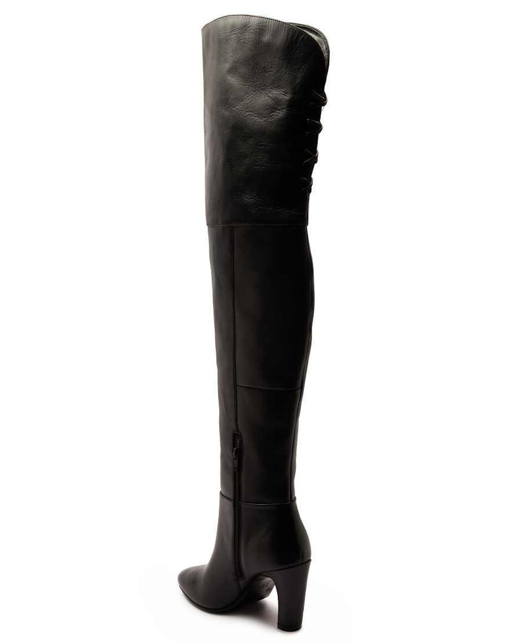 OFF THE HOOK Black Carmen Over-The-Knee Boots With Block Heel And Back Lace Detail