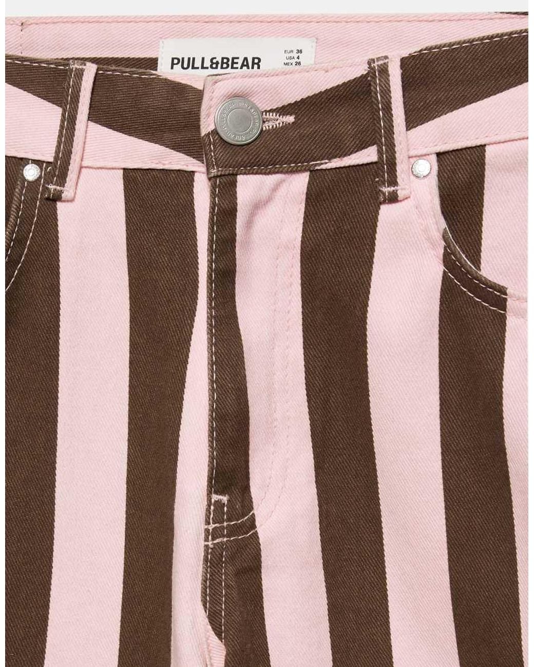 Pull&Bear Gray Striped Barrel Jeans