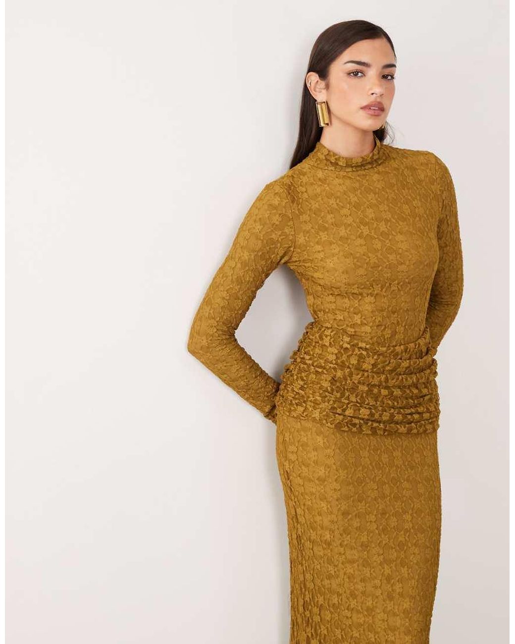 ASOS Brown Backless Maxi Lace Dress With Cowl Drape At Hips
