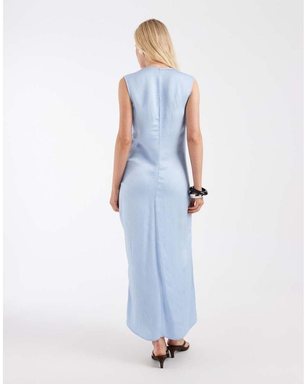 & Other Stories Blue Ruche Front Maxi Dress With V-neck