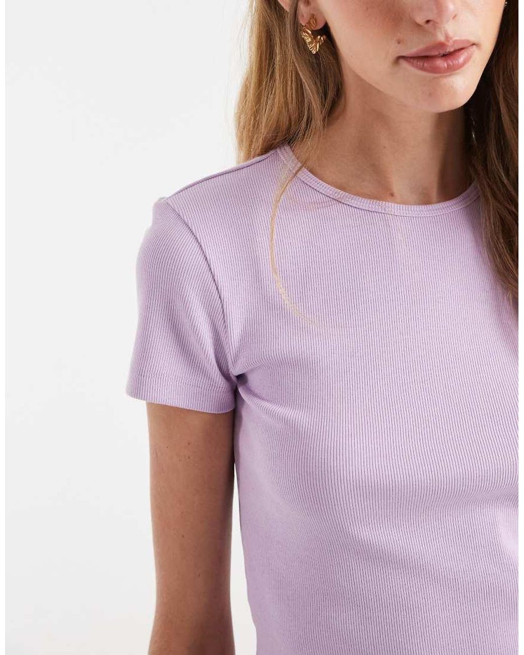 Vero Moda Purple Ribbed Round Neck T-shirt