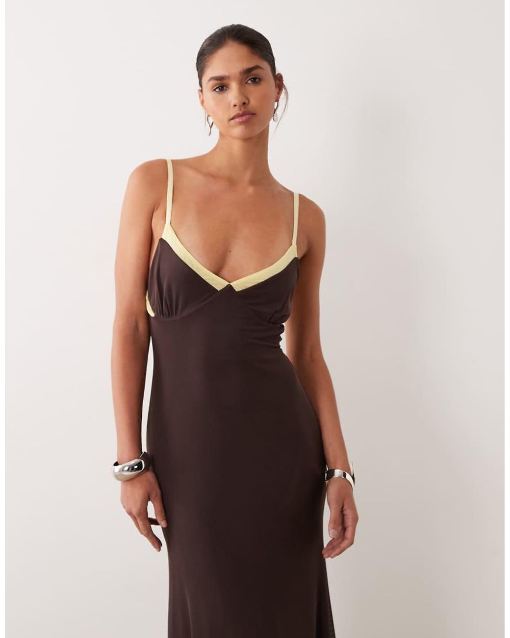 ASOS Brown Mesh Contrast Cami Maxi Dress