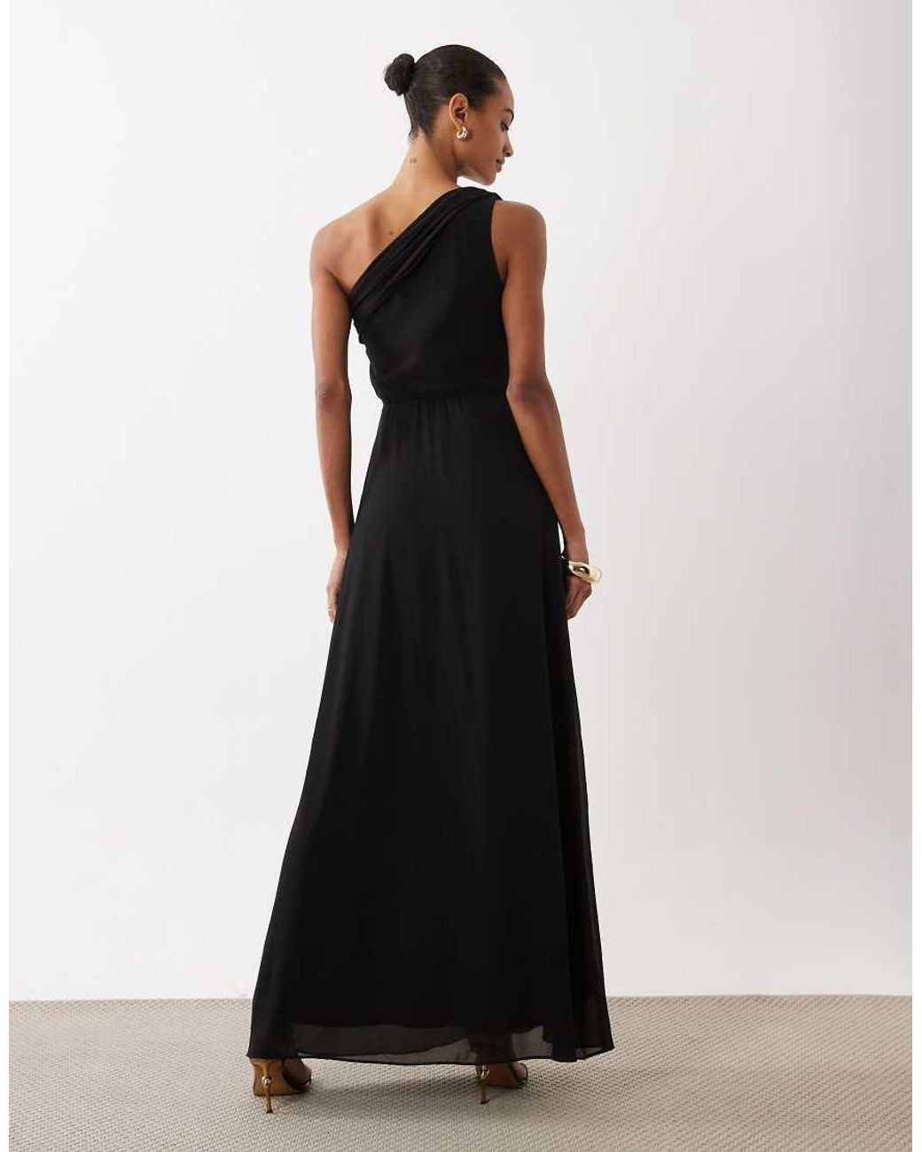 TFNC London White Chiffon One Shoulder Twist Waist Draped Maxi Dress