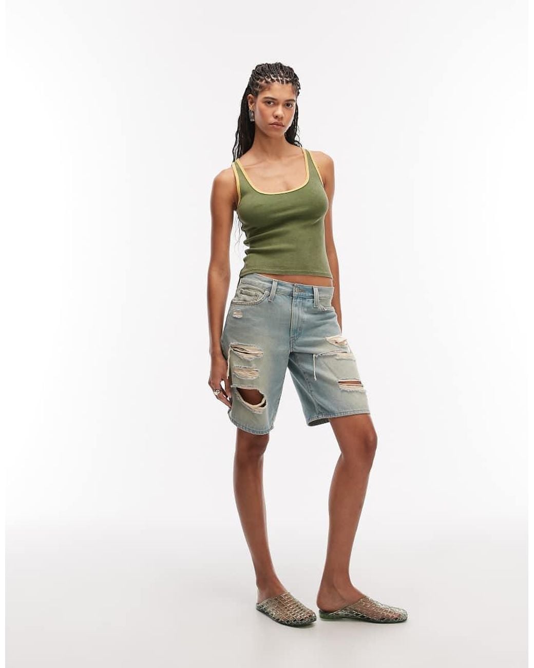 Levi's Green Middy Denim Jorts With Rips