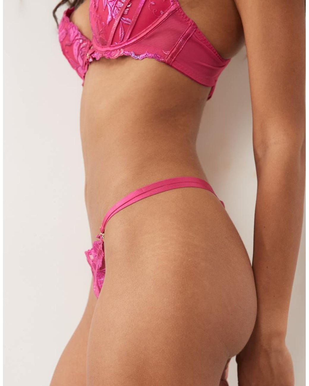 Ann Summers Pink Magnetizing Foiled Embroidery Tanga Thong