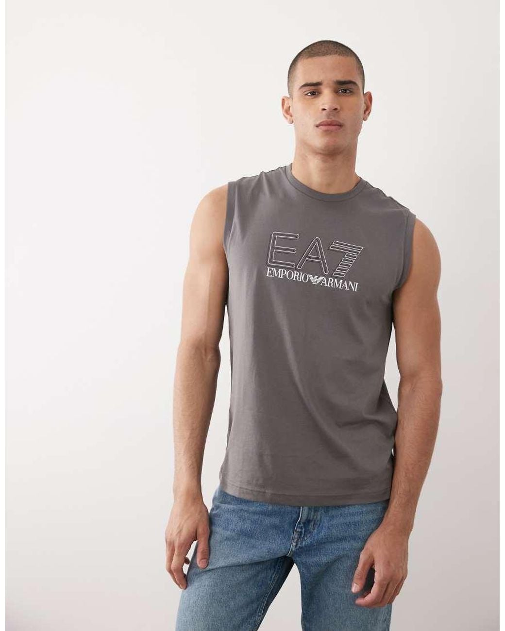 EA7 Gray Armani Train Visibility Loose Fit Tank Vest for men