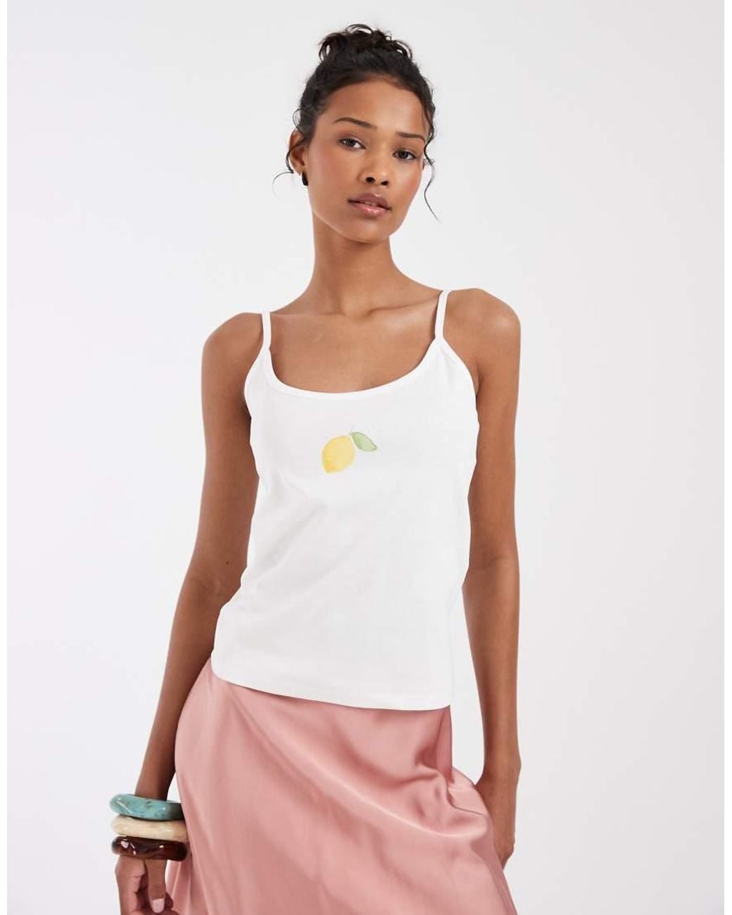 Vero Moda White Jersey Cami Top With Lemon Print Graphic