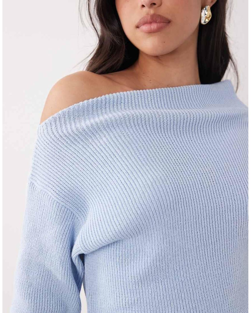 ASOS Blue Knitted Off The Shoulder Top