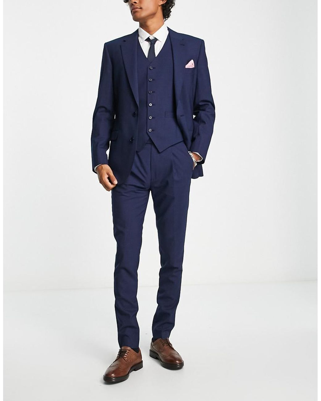 Noak Blue Premium Wool-Rich Skinny Suit Jacket for men
