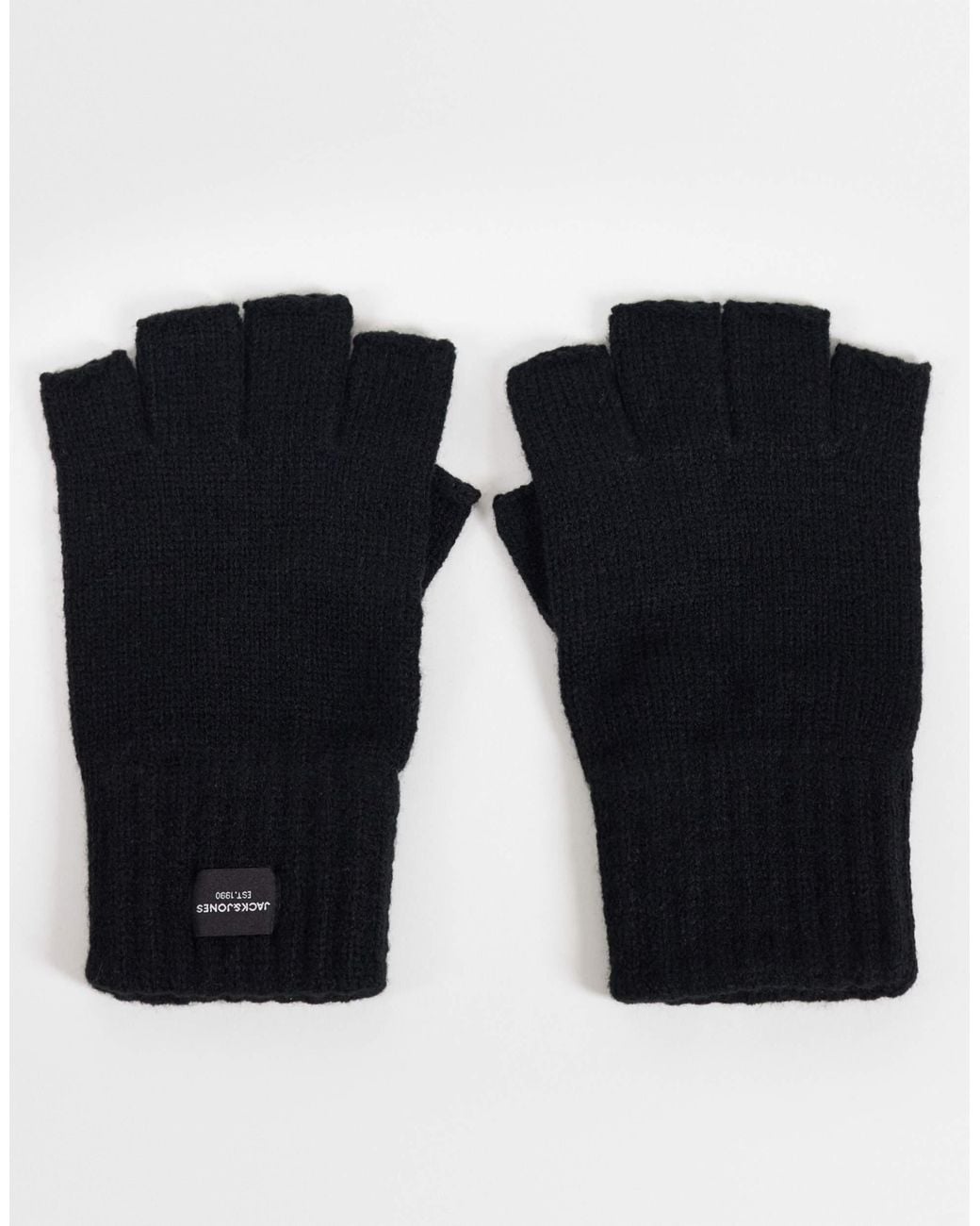 Jack & Jones Black Fingerless Knitted Gloves for men
