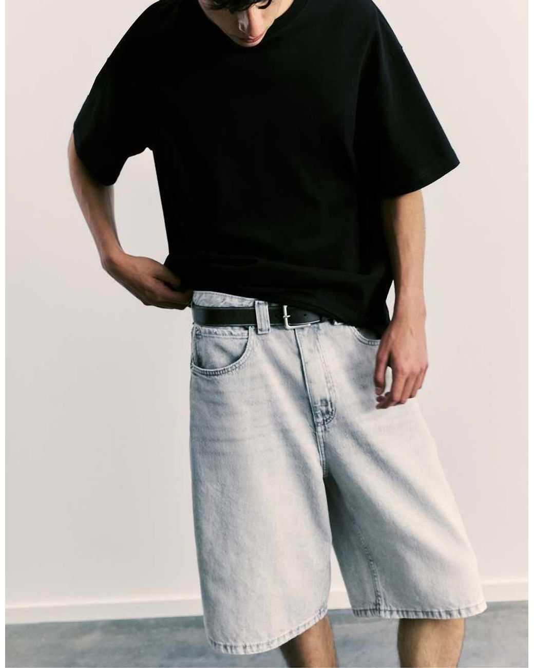 Pull&Bear Black Stwd Distressed-Effect Belt for men