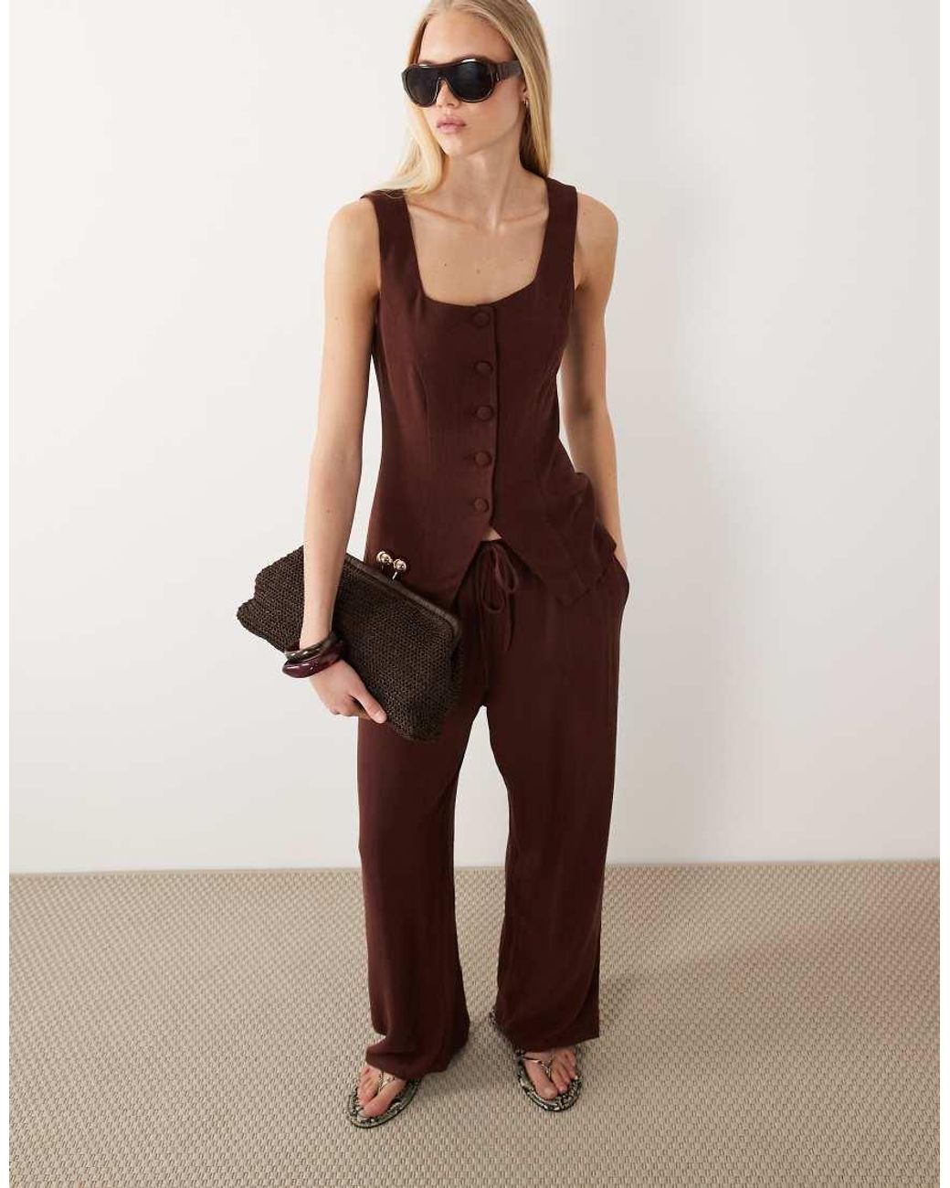Miss Selfridge Brown Linen Look Pull On Trouser