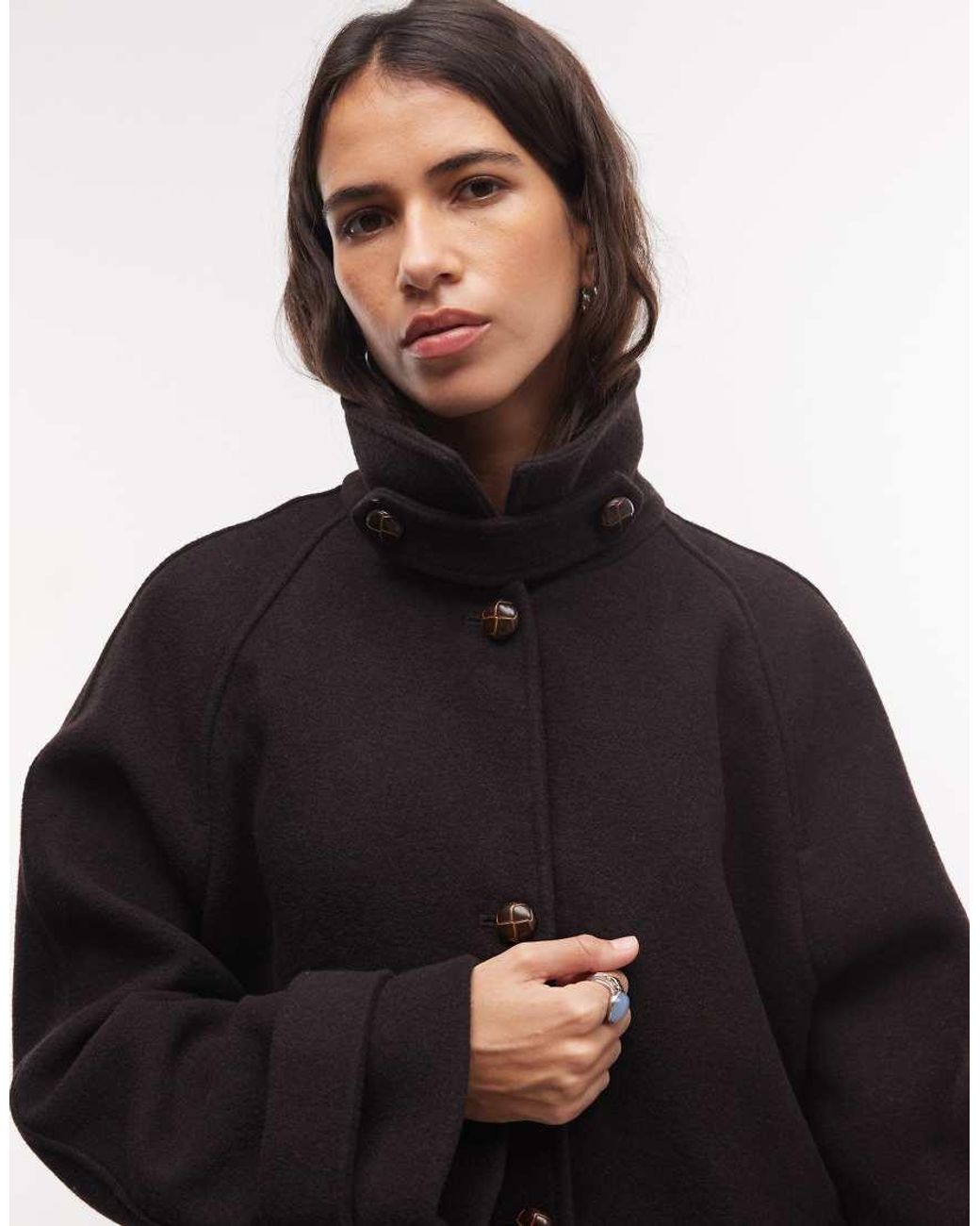 Monki Black Wool Blend Funnel Neck Coat