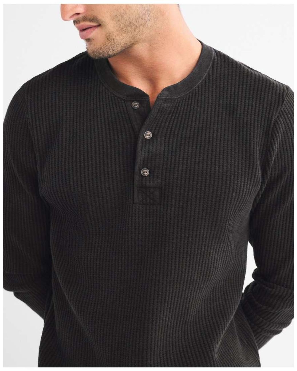 Abercrombie & Fitch Black Classic Waffle Henley for men