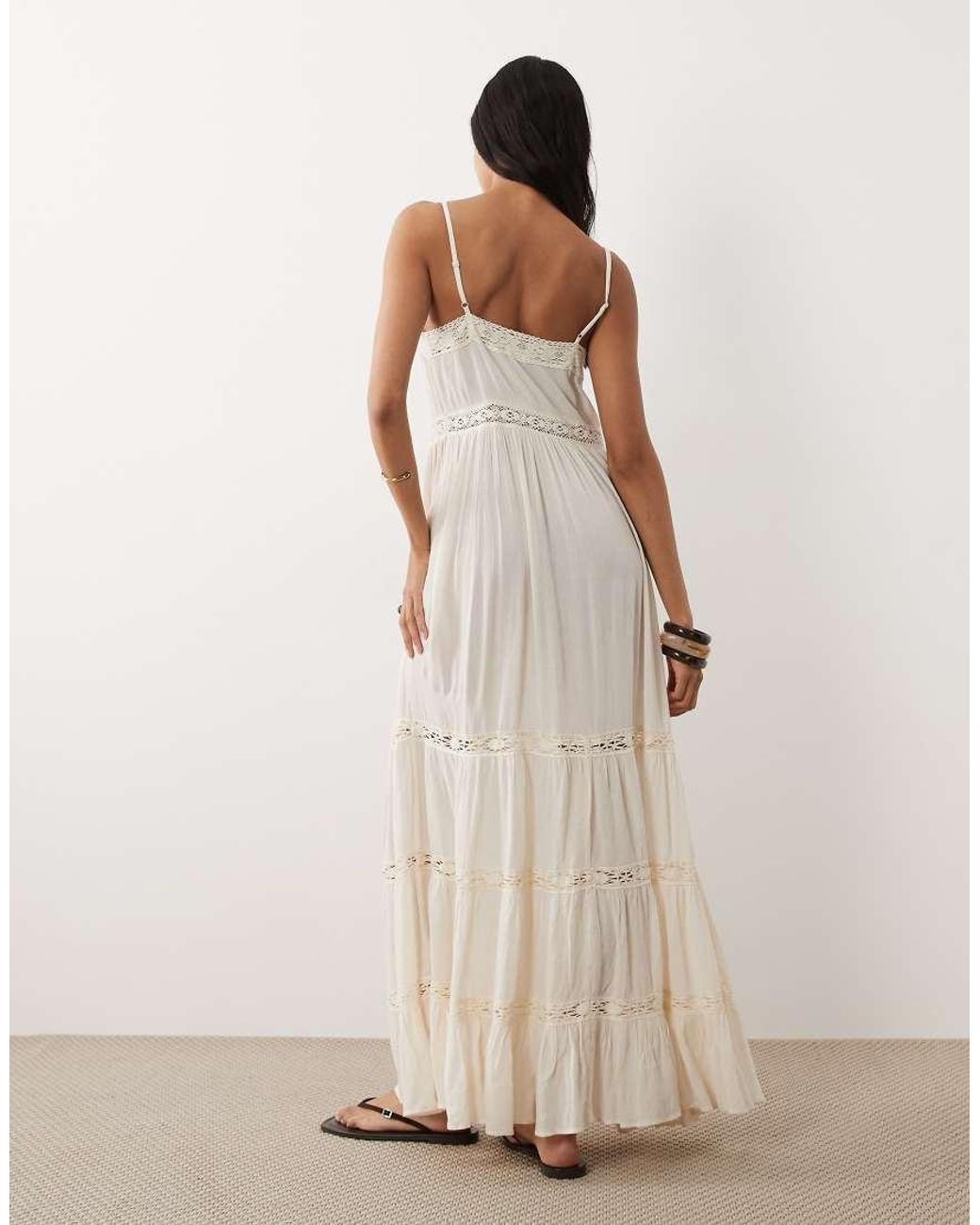 Iisla & Bird Natural Semi Sheer Button Down Maxi Dress With Lace Detail
