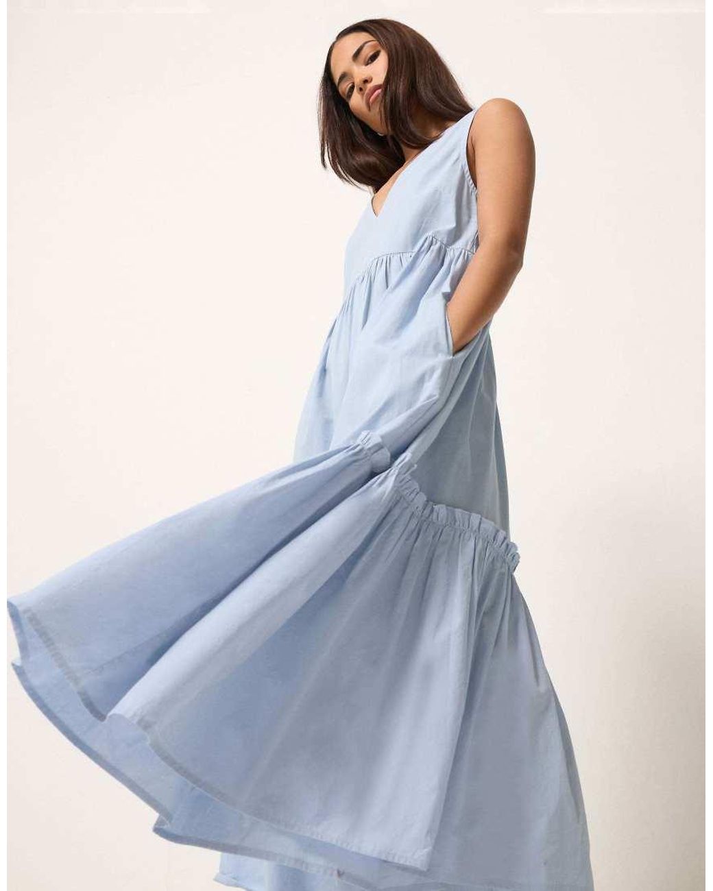 PixieGirl Blue Petite Frill Tiered Maxi Dress