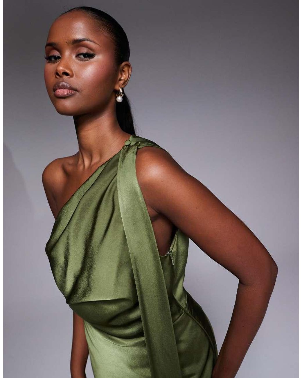 ASOS Green Satin Scarf Detail Fallen Shoulder Playsuit
