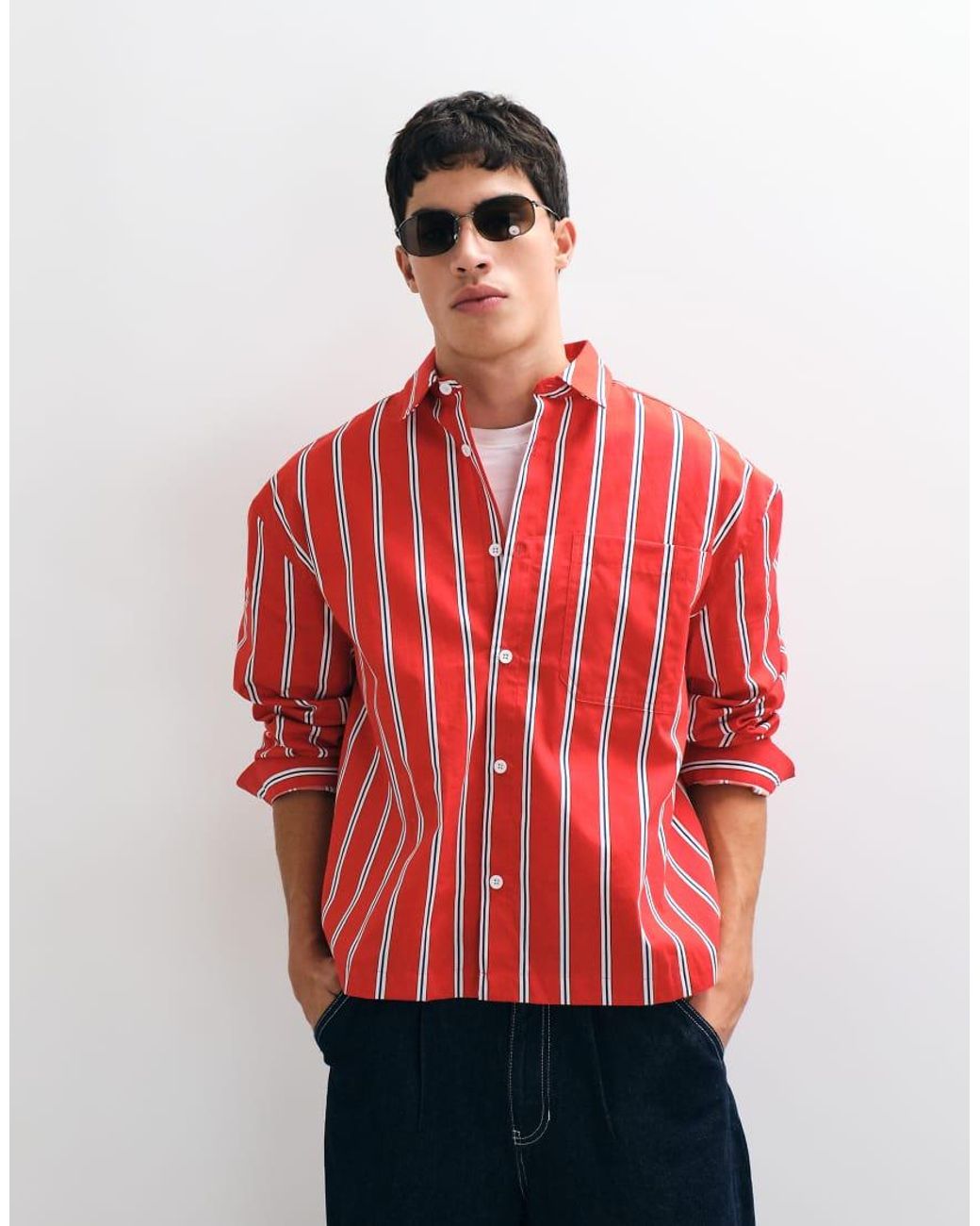 ASOS Red Boxy Oversized Stripe Shirt for men