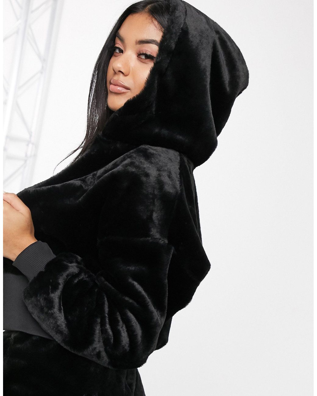 PUMA Synthetic Faux Fur Hoodie in Black | Lyst