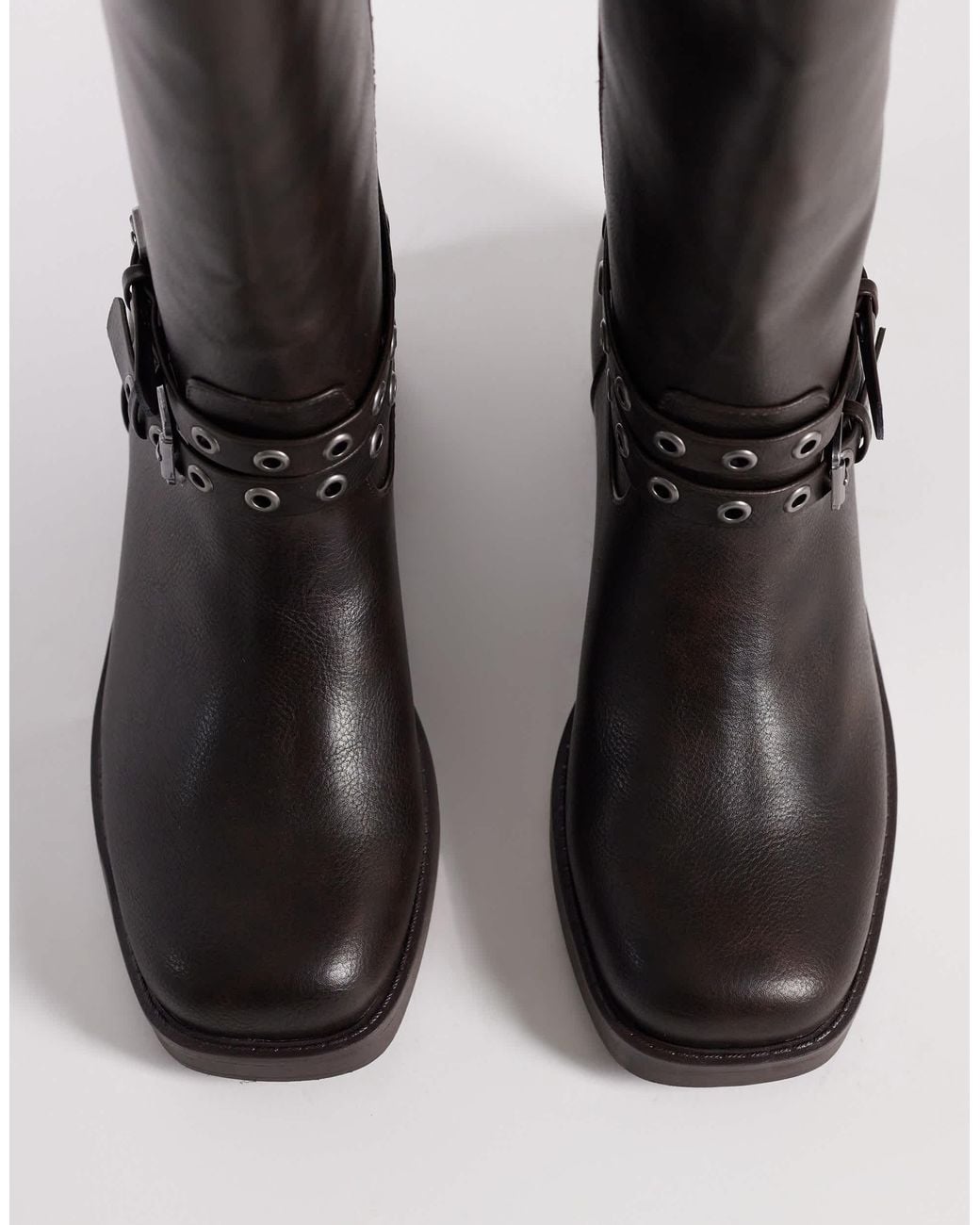 ASOS Curve Cassandra Eyelet Biker Boot in Black | Lyst