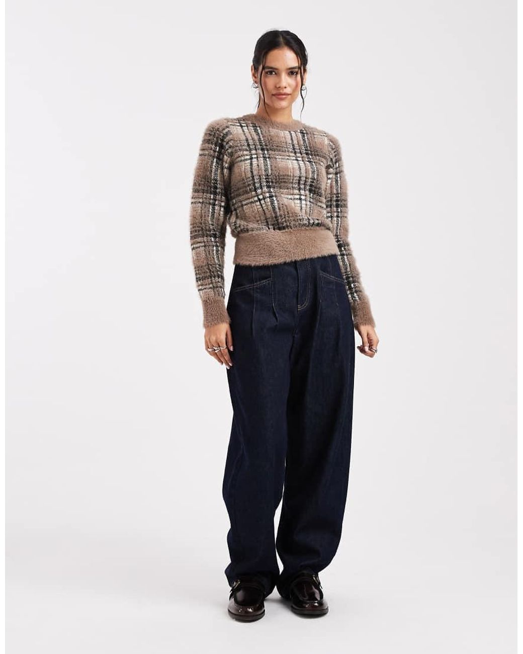 New Look Gray Fluffy Check Jumper