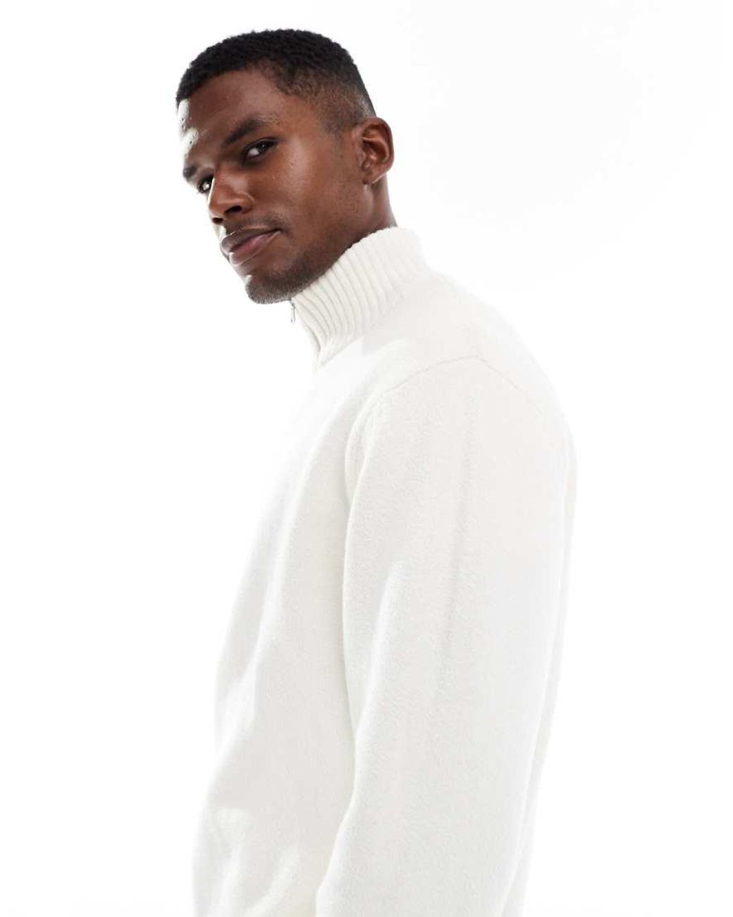 Jack & Jones White Oversized Thick 1/4 Zip Jumper for men