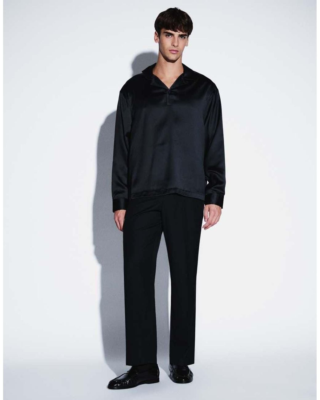 ASOS Black Oversized Overhead Satin Shirt for men