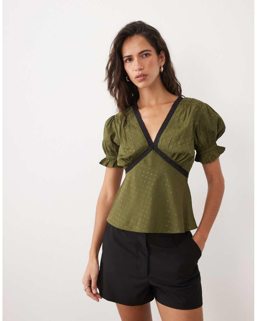 Wednesday's Girl Green Cap Sleeve Satin Top