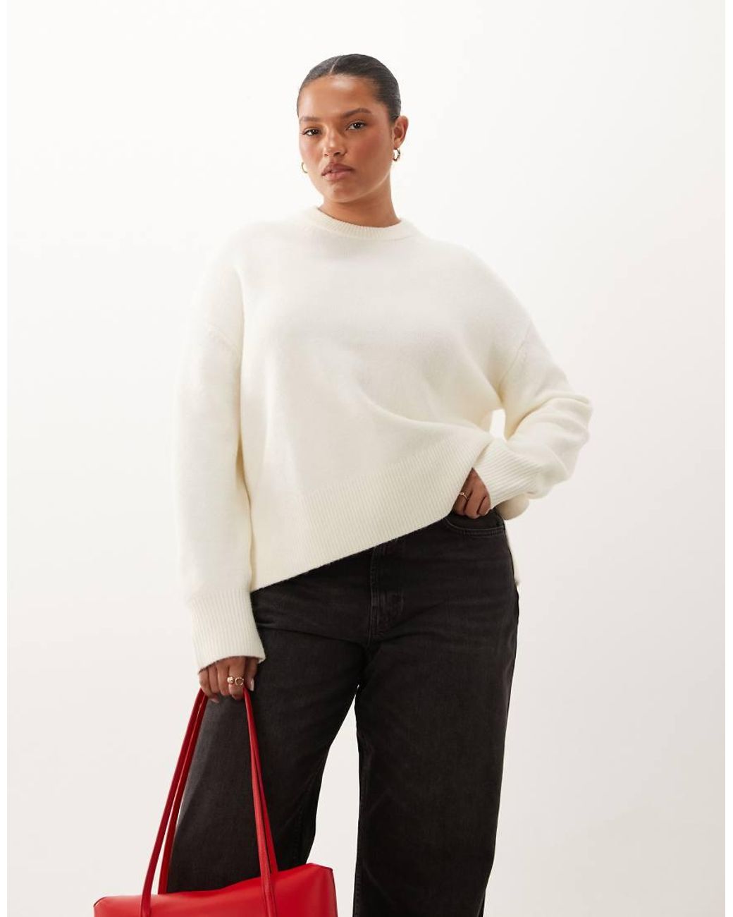 ASOS White Asos Design Curve Relaxed Jumper With Side Split Detail