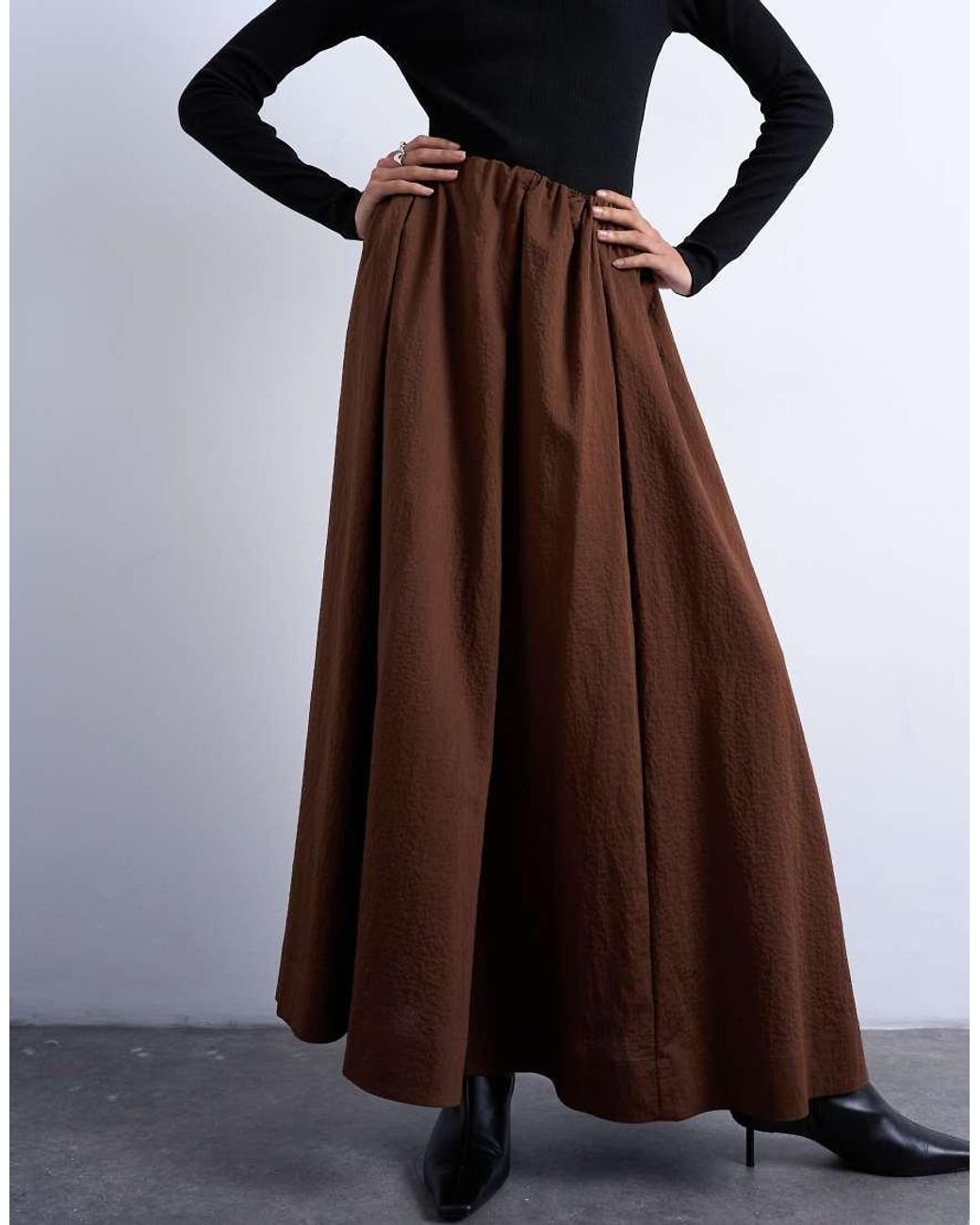 TOPSHOP Brown Full Maxi Skirt
