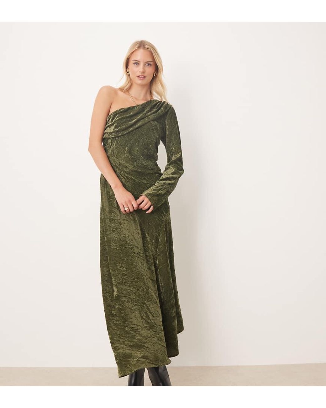 ASOS Green Asos Design Tall Velvet Asymmetric Draped Maxi Dress