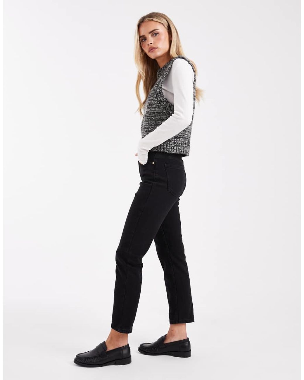 Only Petite Black Emily High Waisted Straight Leg Jeans
